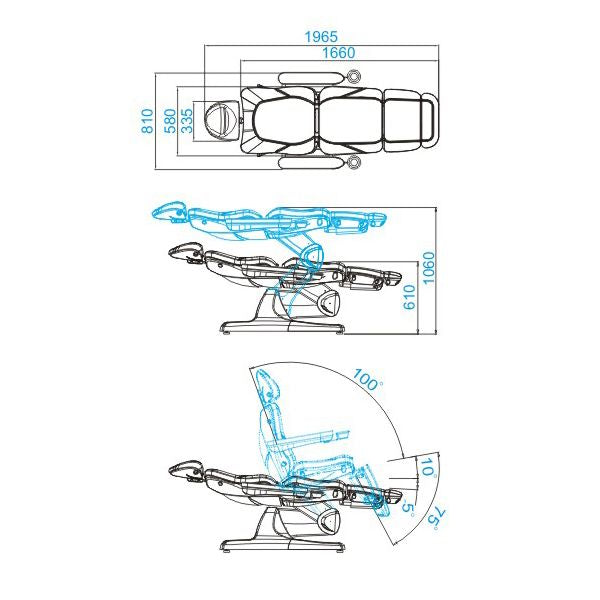 Behandelstoel Elektrisch Azzurro 870 3 Motoren Wit - afbeelding 5