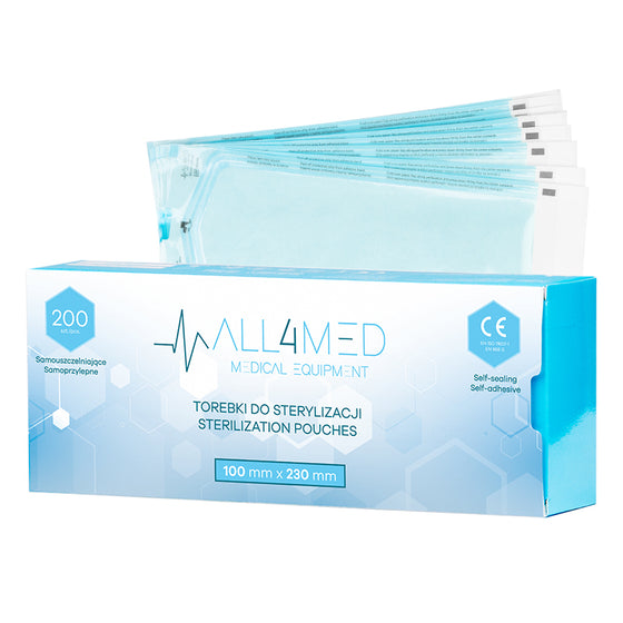 Sterilisation Pouches All4Med 100 × 230 mm - Blue