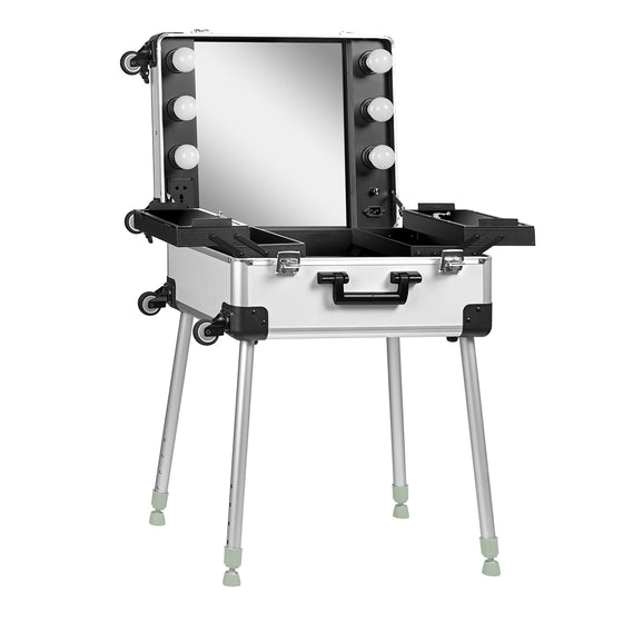 Make-up Case Mobile Station T-27 with Illuminated Mirror - Silver