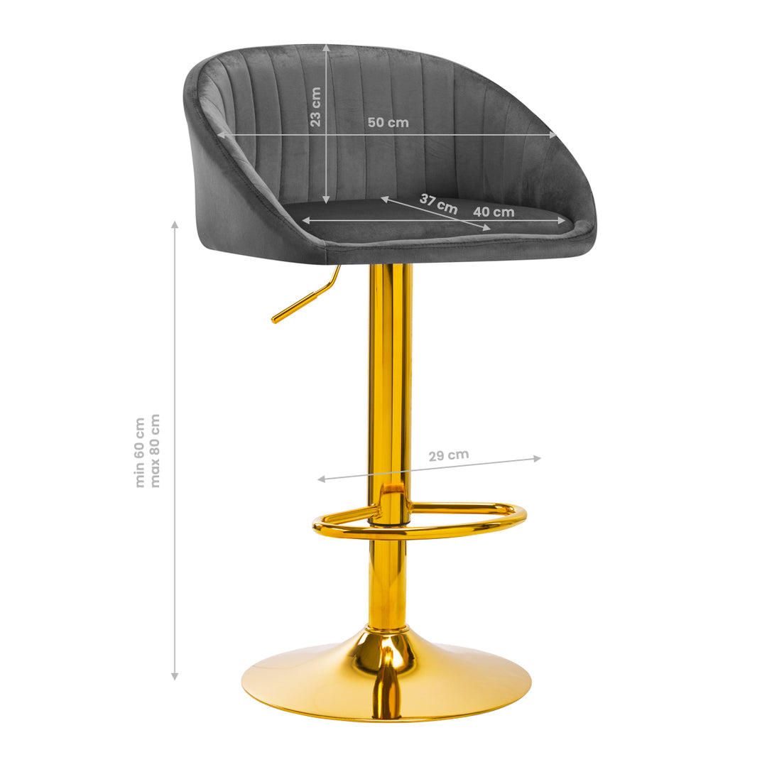 Barkruk met Rugleuning Fluweel Verstelbaar Draaibaar 4Rico QS-B16G Goud-Grijs - afbeelding 6