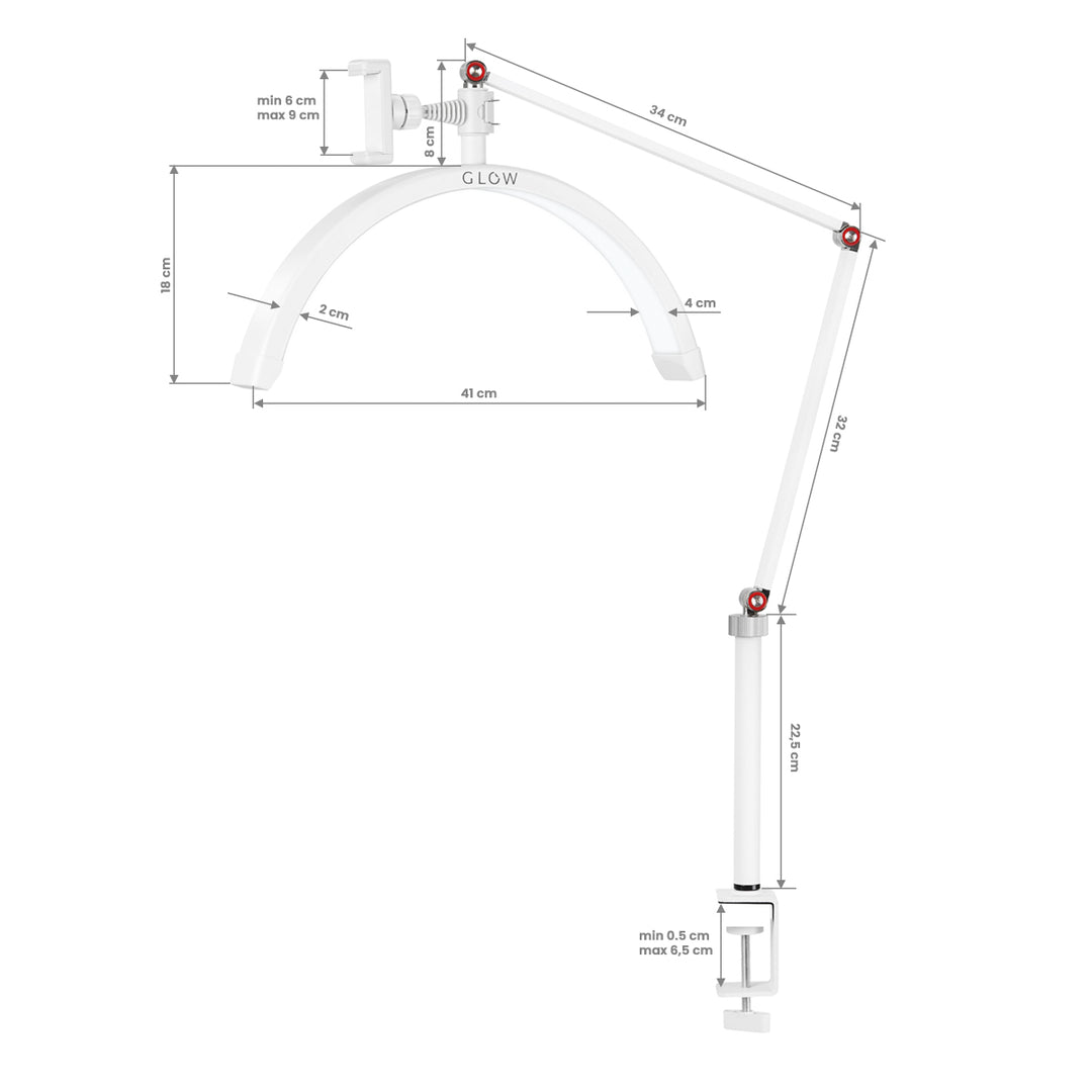 LED Lamp met Klem en Instelbare Kleur- en Lichtintensiteit Glow MX3 Mat Wit - afbeelding 12