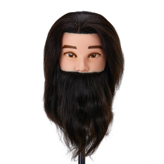 Hairdressing Mannequin Head with Beard Gabbiano WZ4 Real Hair - Black