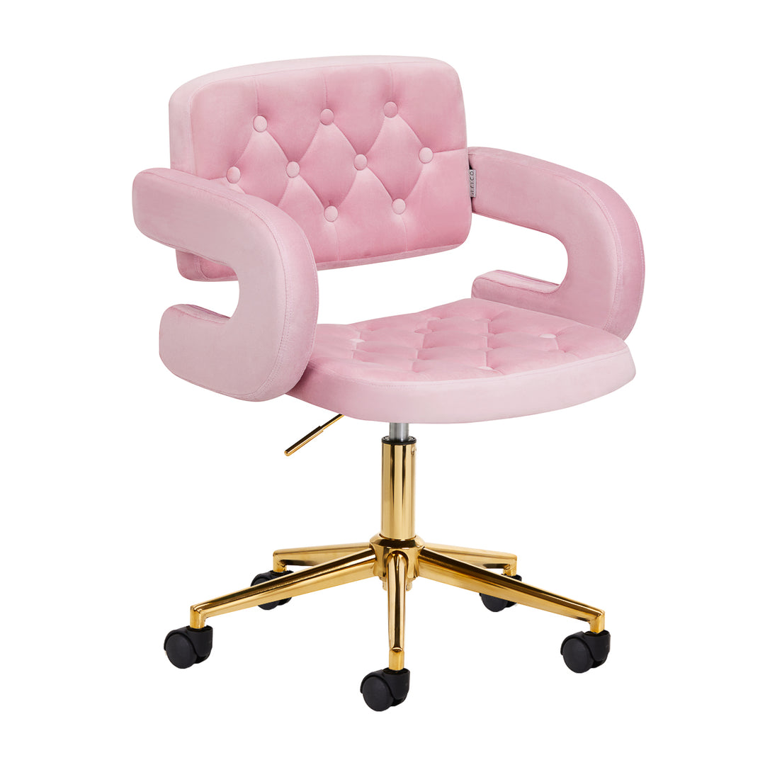 Salonstoel Fluweel Verstelbaar 4Rico QS-OF213G Goud-Roze