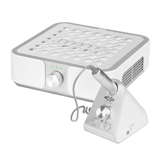 Nail Drill Exo Silent SX7 with Dust Extractor Momo P30 - White-Silver