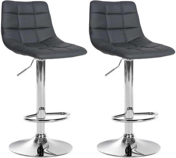Set of 2 Bar Stools with Backrests, Adjustable, Swivelling - Grey