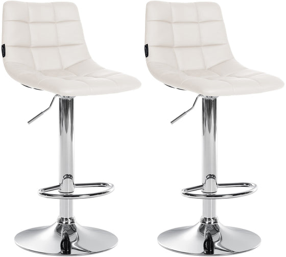 Set of 2 Bar Stools, Adjustable and Swivelling - White