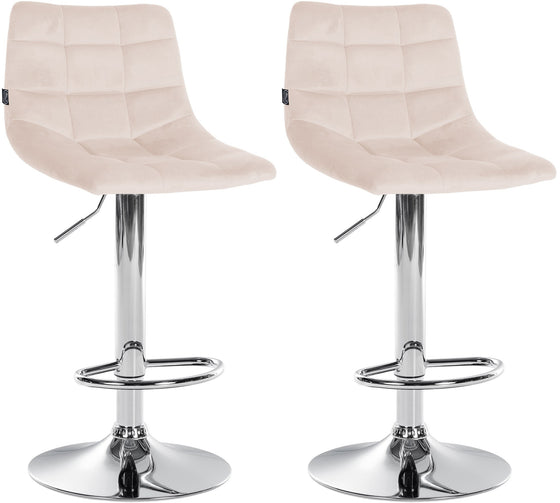 Set of 2 Bar Stools with Backrests, Adjustable and Swivelling - Beige