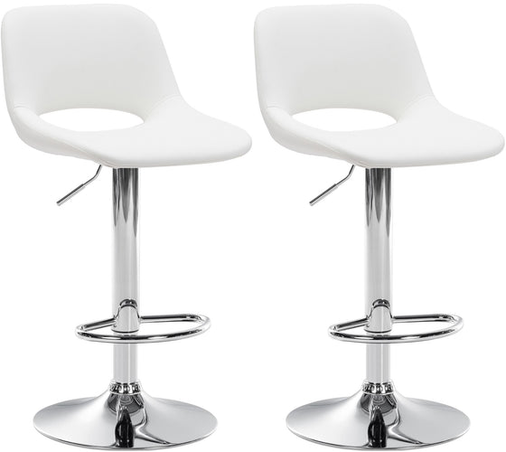 Set of 2 Bar Stools with Backrest, Adjustable and Swivelling - White