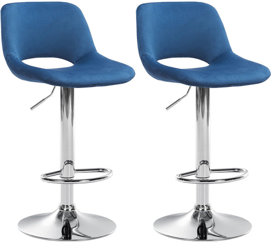 Set of 2 Bar Stools with Backrests, Adjustable and Swivelling - Blue