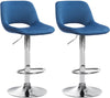 Set of 2 Bar Stools with Backrests, Adjustable and Swivelling - Blue