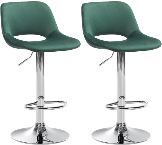 Set of 2 Bar Stools with Backrests, Adjustable and Swivelling - Green