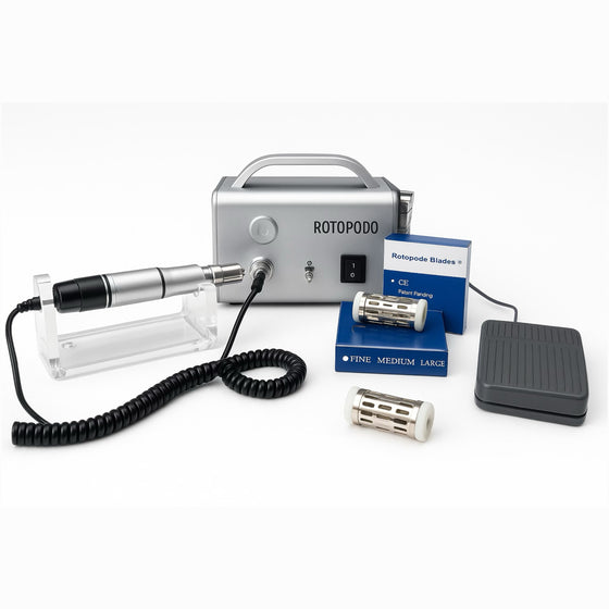Callus Removal Drill PodoMonium RotoPodo Set with Foot Pedal - Silver